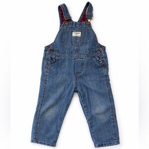 OshKosh 3T Classic Denim Overalls | Plaid Lined Straps